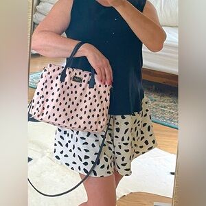 Kate Spade sm Loden flamingo dot purse elegant powder pink color with black dots